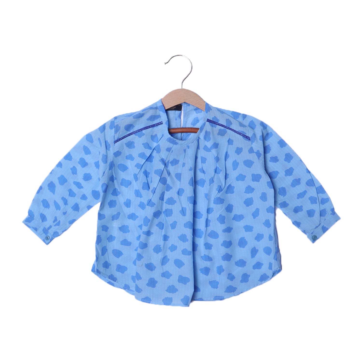 SKY BLUE WITH BLUE SPOTS PRINTED TOP FROCK FOR GIRLS