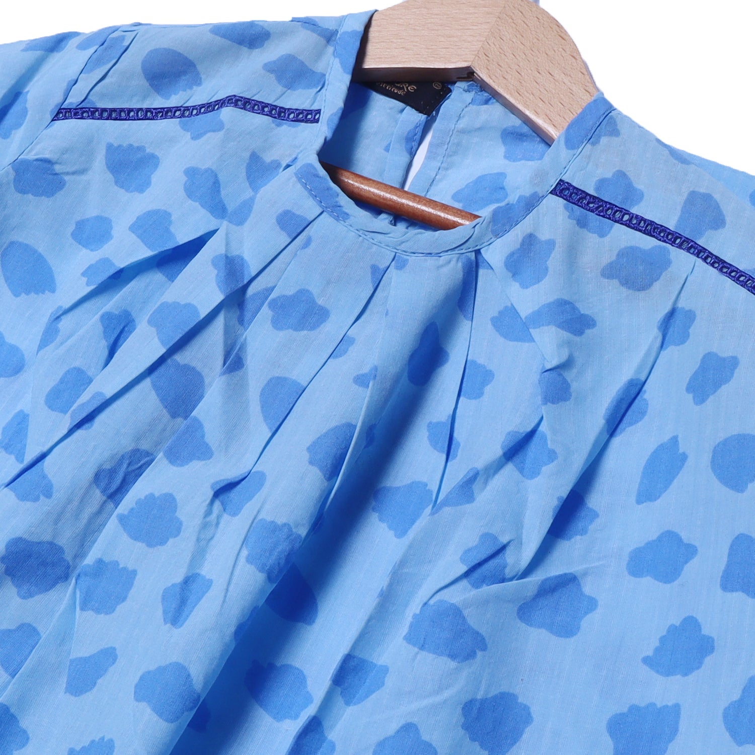 SKY BLUE WITH BLUE SPOTS PRINTED TOP FROCK FOR GIRLS