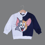 GREY & NAVY BLUE "TOM & JERRY FACE" PRINTED TERRY FABRIC WINTER SUIT