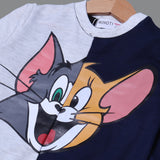 GREY & NAVY BLUE "TOM & JERRY FACE" PRINTED TERRY FABRIC WINTER SUIT