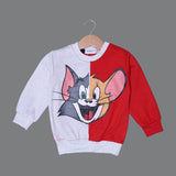 GREY & RED "TOM & JERRY FACE" PRINTED TERRY FABRIC WINTER SUIT