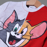 GREY & RED "TOM & JERRY FACE" PRINTED TERRY FABRIC WINTER SUIT