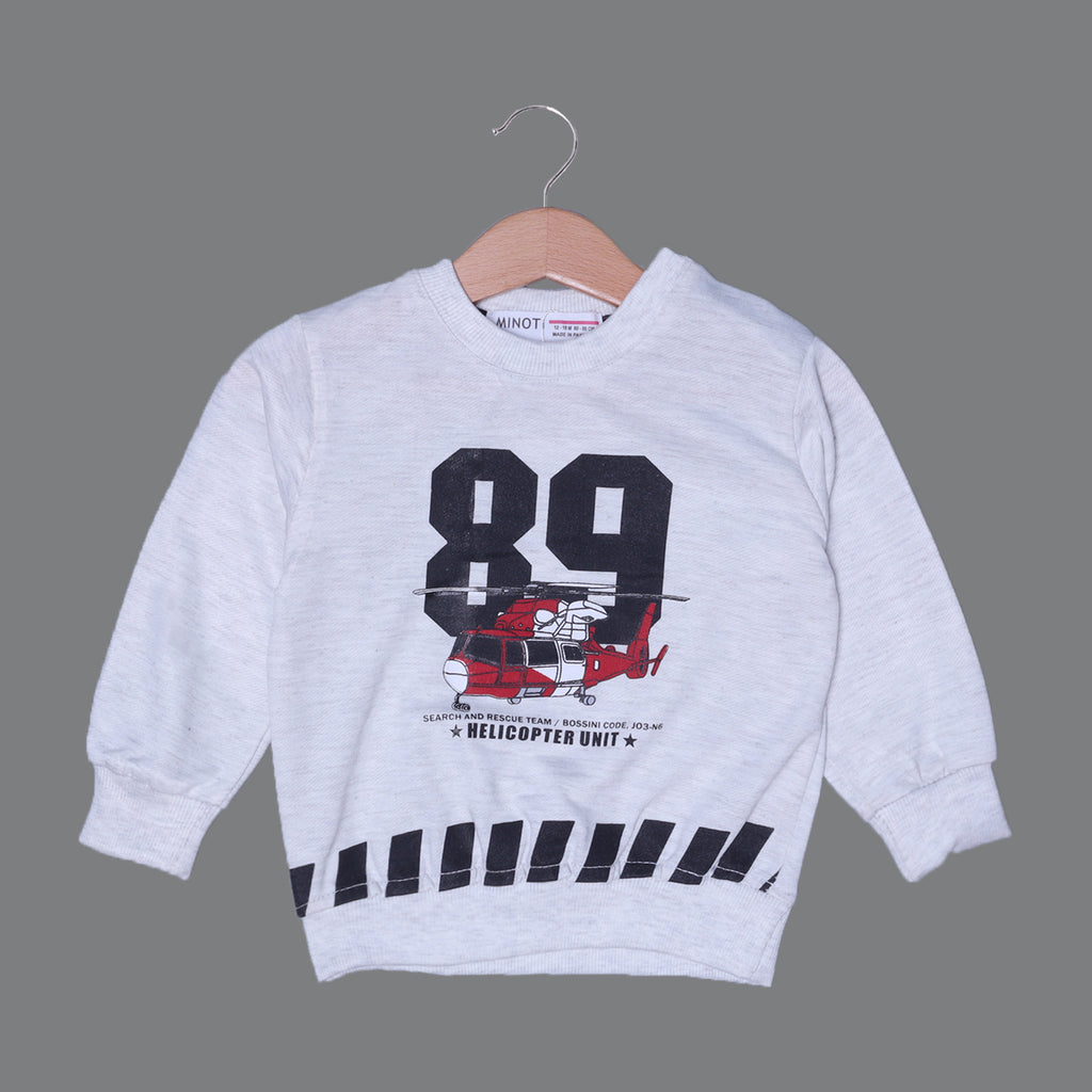 ASH GREY "89 HELICOPTER" PRINTED TERRY FABRIC SWEATSHIRT