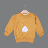 MUSTARD "RABBIT WITH BUTTONS" PRINTED TERRY FABRIC SWEATSHIRT