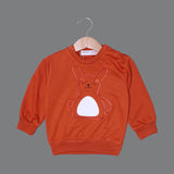 DARK BROWN "RABBIT WITH BUTTONS" PRINTED TERRY FABRIC SWEATSHIRT