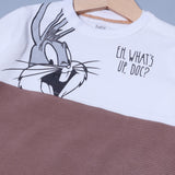 WHITE & BROWN "EH WHAT'S UP, DOC" PRINTED FLEECE FABRIC SWEATSHIRT