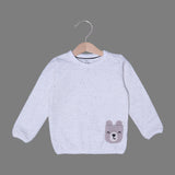 ASH WHITE SPOTS "BEAR FACE POCKET" PRINTED FLEECE FABRIC SWEATSHIRT