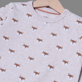 CREAM ALL OVER "FOX" PRINTED FLEECE FABRIC SWEATSHIRT