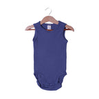 ROYAL BLUE PLAIN RIBBED FABRIC HALF BODY SLEEVES LESS ROMPER