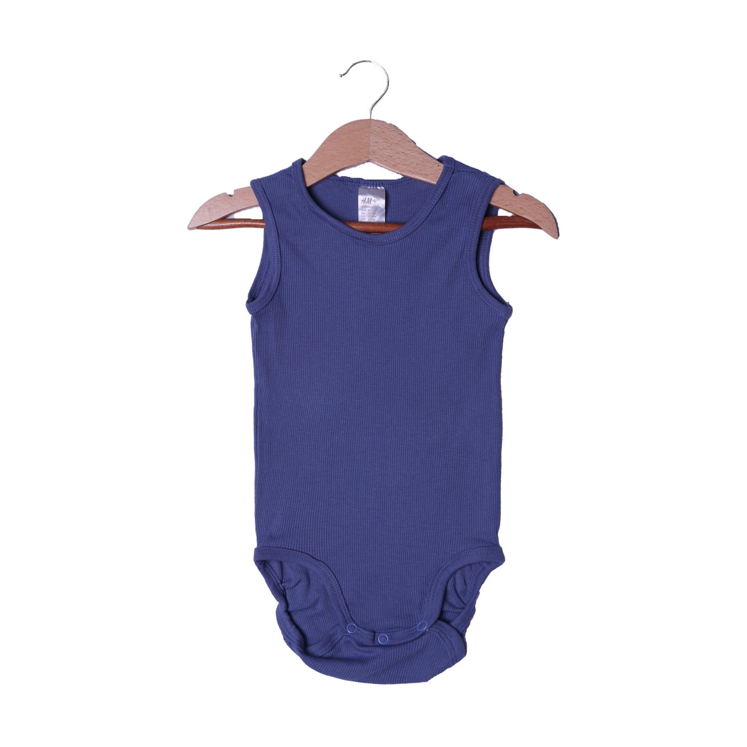 ROYAL BLUE PLAIN RIBBED FABRIC HALF BODY SLEEVES LESS ROMPER