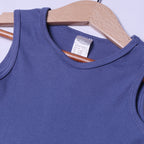 ROYAL BLUE PLAIN RIBBED FABRIC HALF BODY SLEEVES LESS ROMPER