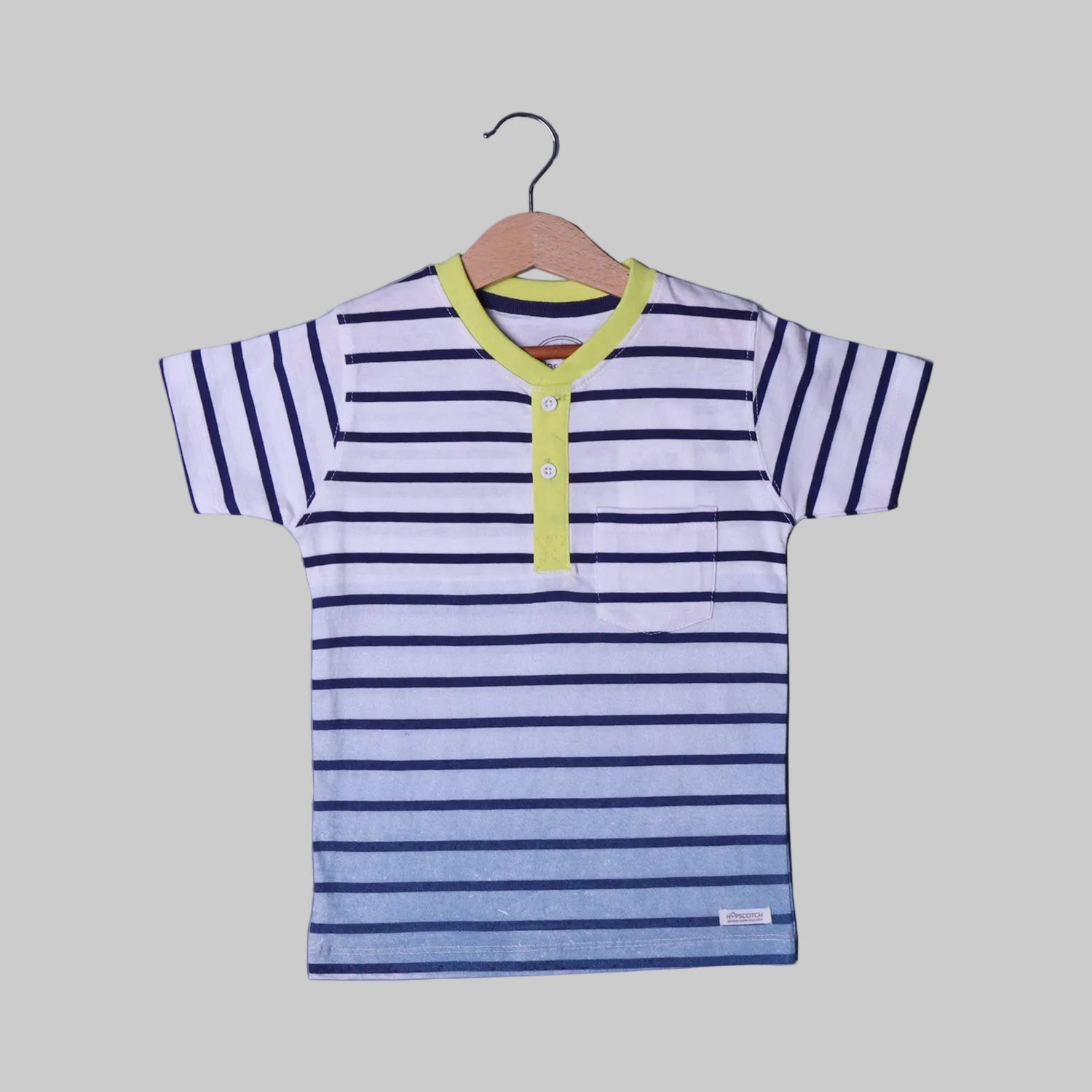 WHITE WITH SHADED COLOR BLUE STRIPES HALF SLEEVES T-SHIRT FOR BOYS Secondary image