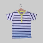 WHITE WITH SHADED COLOR BLUE STRIPES HALF SLEEVES T-SHIRT FOR BOYS