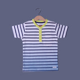 WHITE WITH SHADED COLOR BLUE STRIPES HALF SLEEVES T-SHIRT FOR BOYS