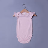 BABY PINK WITH LACE SLEEVES HALF BODY ROMPER FOR GIRLS RIBBED FABRIC
