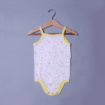 Load image into Gallery viewer, WHITE DOTS PRINTED SLEEVES LESS HALF BODY ROMPER FOR GIRLS RIBBED FABRIC
