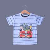 BLUE WITH NAVY BLUE SHORTS "DINO ROAD TRIP" PRINTED BABA SUIT