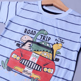 BLUE WITH NAVY BLUE SHORTS "DINO ROAD TRIP" PRINTED BABA SUIT