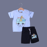 BLUE WITH BLACK SHORTS "NEVER STOP EXPLORING" PRINTED BABA SUIT