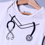WHITE STHETHOSCOPE PRINTED ROMPER FOR SUMMERS