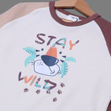 CREAM & BROWN "STAY WILD" PRINTED SLEEVES FULL SLEEVES T-SHIRT