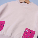 MINOR DEFECTION CREAM WITH PINK DOUBLE POCKET BAGGY STYLE TERRY FABRIC SWEATSHIRT