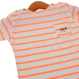 NEW OFF WHITE WITH ORANGE STRIPES POCKET HALF SLEEVES T-SHIRT