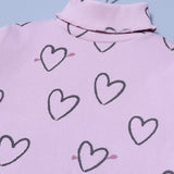 PINK HIGH NECK & FRIL TROUSER "HEARTS" PRINTED RIBBED FABRIC WINTER SUIT