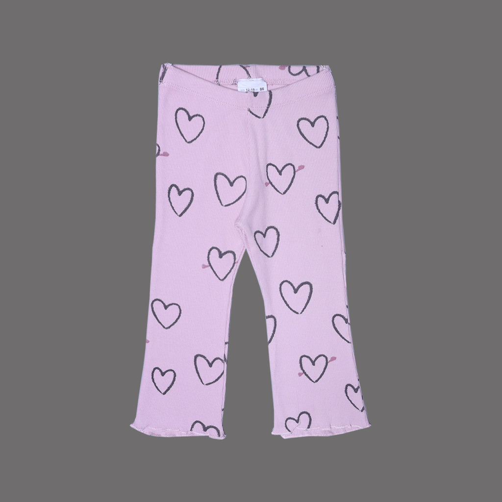 PINK HIGH NECK & FRIL TROUSER "HEARTS" PRINTED RIBBED FABRIC WINTER SUIT