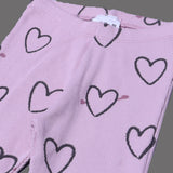 PINK HIGH NECK & FRIL TROUSER "HEARTS" PRINTED RIBBED FABRIC WINTER SUIT
