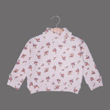 CREAM HIGH NECK & FRIL TROUSER "FLOWERS" PRINTED RIBBED FABRIC WINTER SUIT