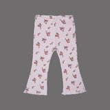 CREAM HIGH NECK & FRIL TROUSER "FLOWERS" PRINTED RIBBED FABRIC WINTER SUIT
