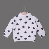 CREAM HIGH NECK & FRIL TROUSER "HEARTS" PRINTED THERMAL FABRIC WINTER SUIT