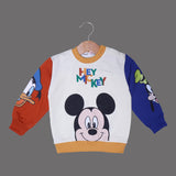 CREAM WITH BROWN & BLUE SLEEVES "HEY MICKEY" PRINTED TERRY FABRIC WINTER SUIT