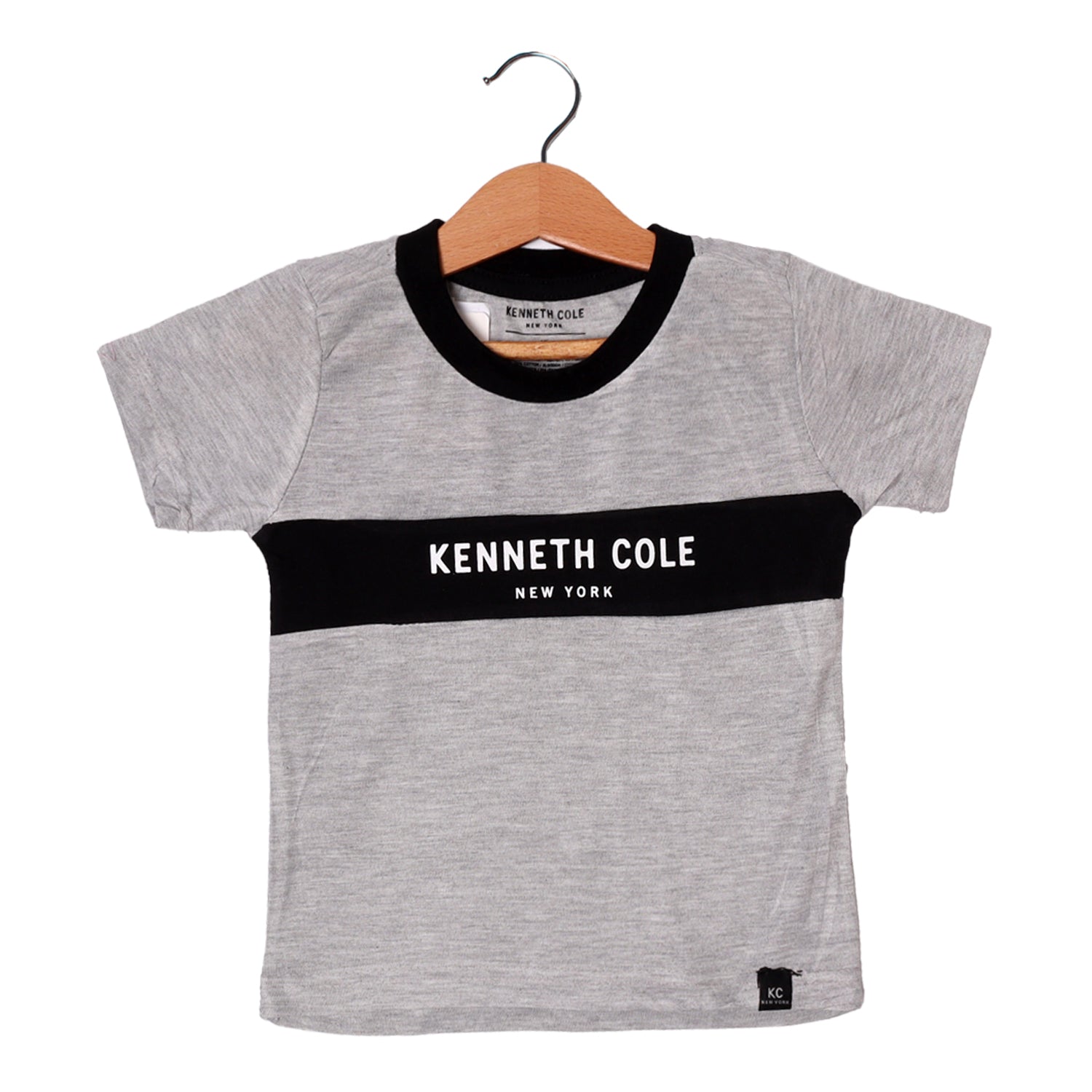 NEW GREY WITH BLACK KENNETH COLE PRINTED HALF SLEEVES T-SHIRT Secondary image