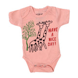 NEW PEACH GIRAFFE HAVE A NICE DAY PRINTED ROMPER