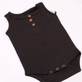NEW DULL BLACK SLEEVE LESS WITH BUTTONS ROMPER