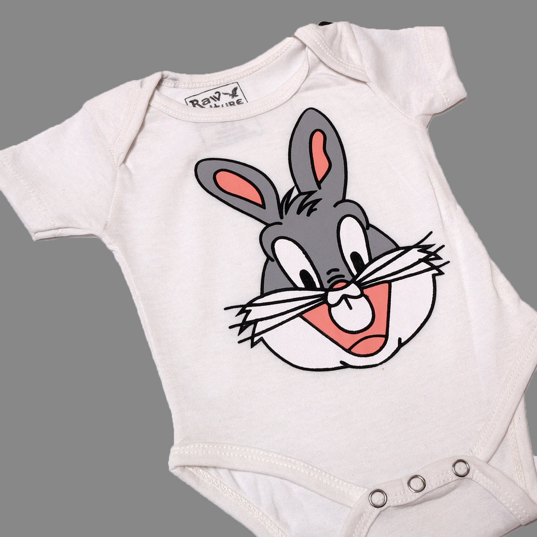 NEW WHITE RABBIT FACE PRINTED ROMPER