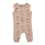 NEW LIGHT BROWN VEGETABLES PRINTED FULL BODY SLEEVES LESS ROMPER