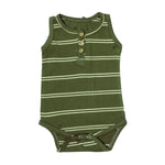 Load image into Gallery viewer, NEW GREEN STRIPES SLEEVES LESS WITH BUTTONS ROMPER
