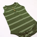 Load image into Gallery viewer, NEW GREEN STRIPES SLEEVES LESS WITH BUTTONS ROMPER
