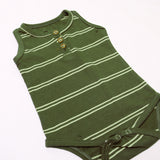 NEW GREEN STRIPES SLEEVES LESS WITH BUTTONS ROMPER