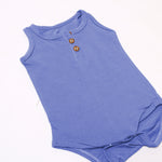 Load image into Gallery viewer, NEW BLUE PLAIN SLEEVES LESS WITH BUTTONS ROMPER
