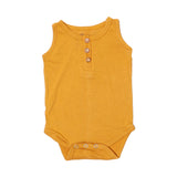 NEW MUSTARD PLAIN SLEEVES LESS WITH BUTTONS ROMPER