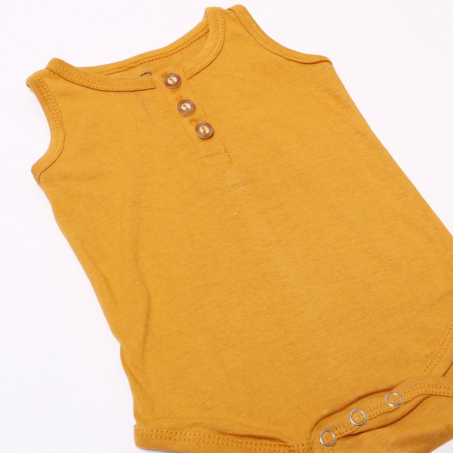 NEW MUSTARD PLAIN SLEEVES LESS WITH BUTTONS ROMPER