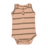 NEW LIGHT BROWN WITH GREEN STRIPES SLEEVES LESS WITH BUTTONS ROMPER