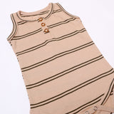 NEW LIGHT BROWN WITH GREEN STRIPES SLEEVES LESS WITH BUTTONS ROMPER