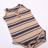 NEW LIGHT BROWN WITH BLUE STRIPES SLEEVES LESS WITH BUTTONS ROMPER