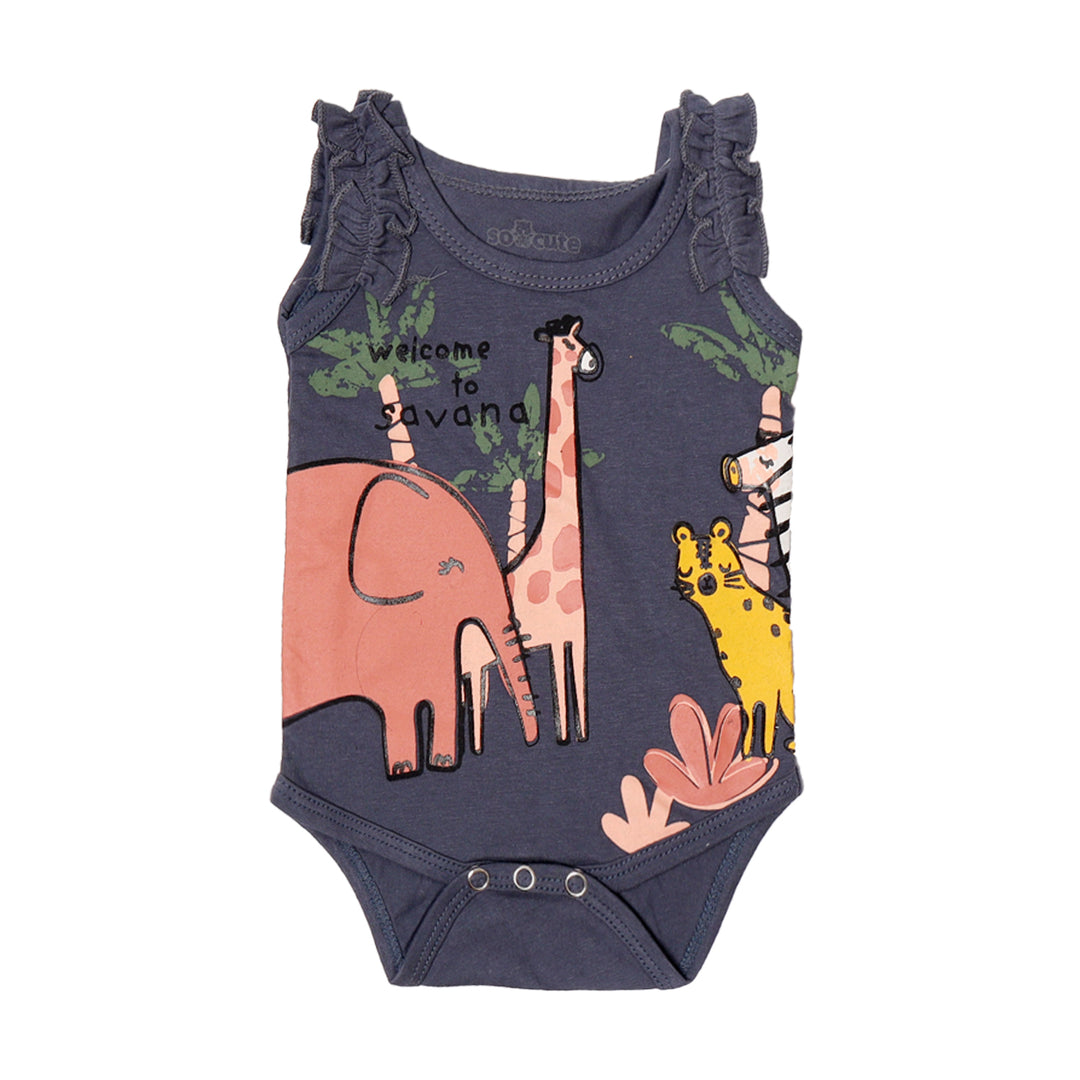 NEW TEAL BLUE WELCOME TO SAVANA PRINTED ROMPER