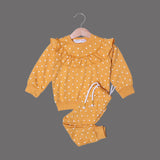 MUSTARD FRIL SWEATSHIRT & TROUSER "HEARTS" PRINTED TERRY FABRIC WINTER SUIT